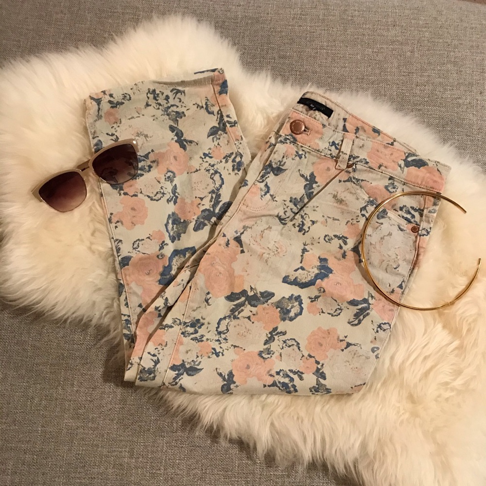 Floral Printed Denim Mid Rose Skinny Ankle Length